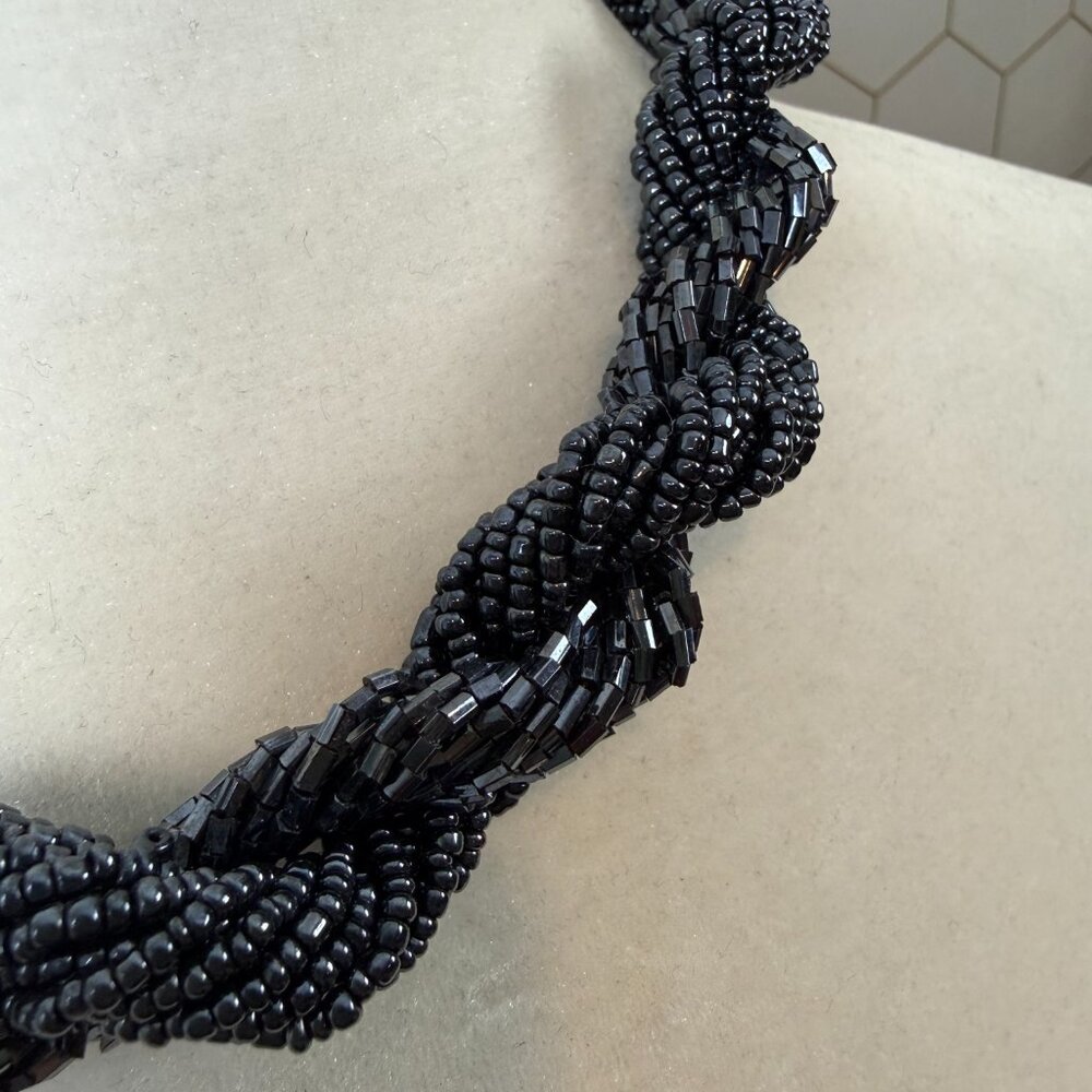 Charocoal Beaded Twisted Rope Statement Necklace - Picture 2 of 4